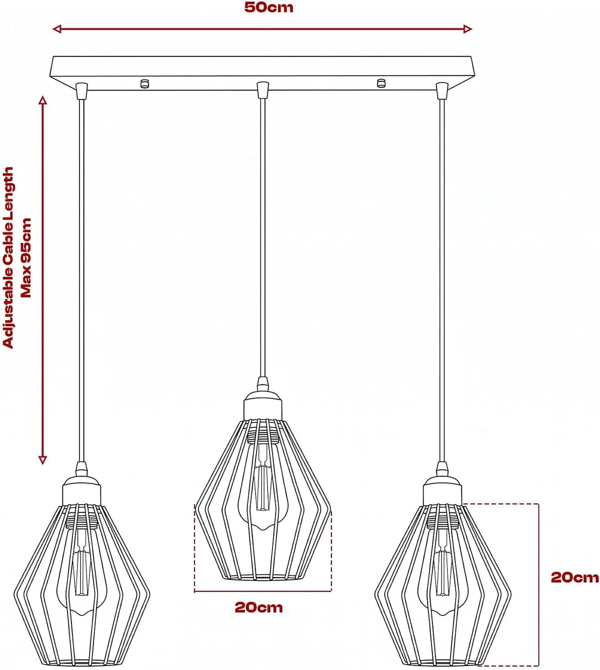 Chrome 3 Light Rectangle Ceiling Lamp Wire Cage~4210-4