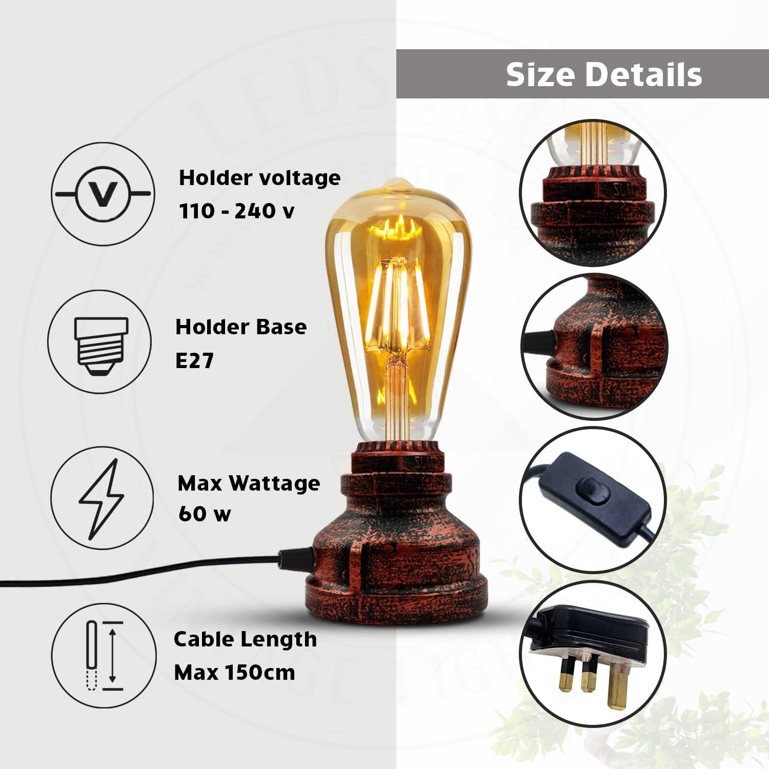 Industrial Steampunk Plug-In Table Lamp E27 Metal Cage~5012-2