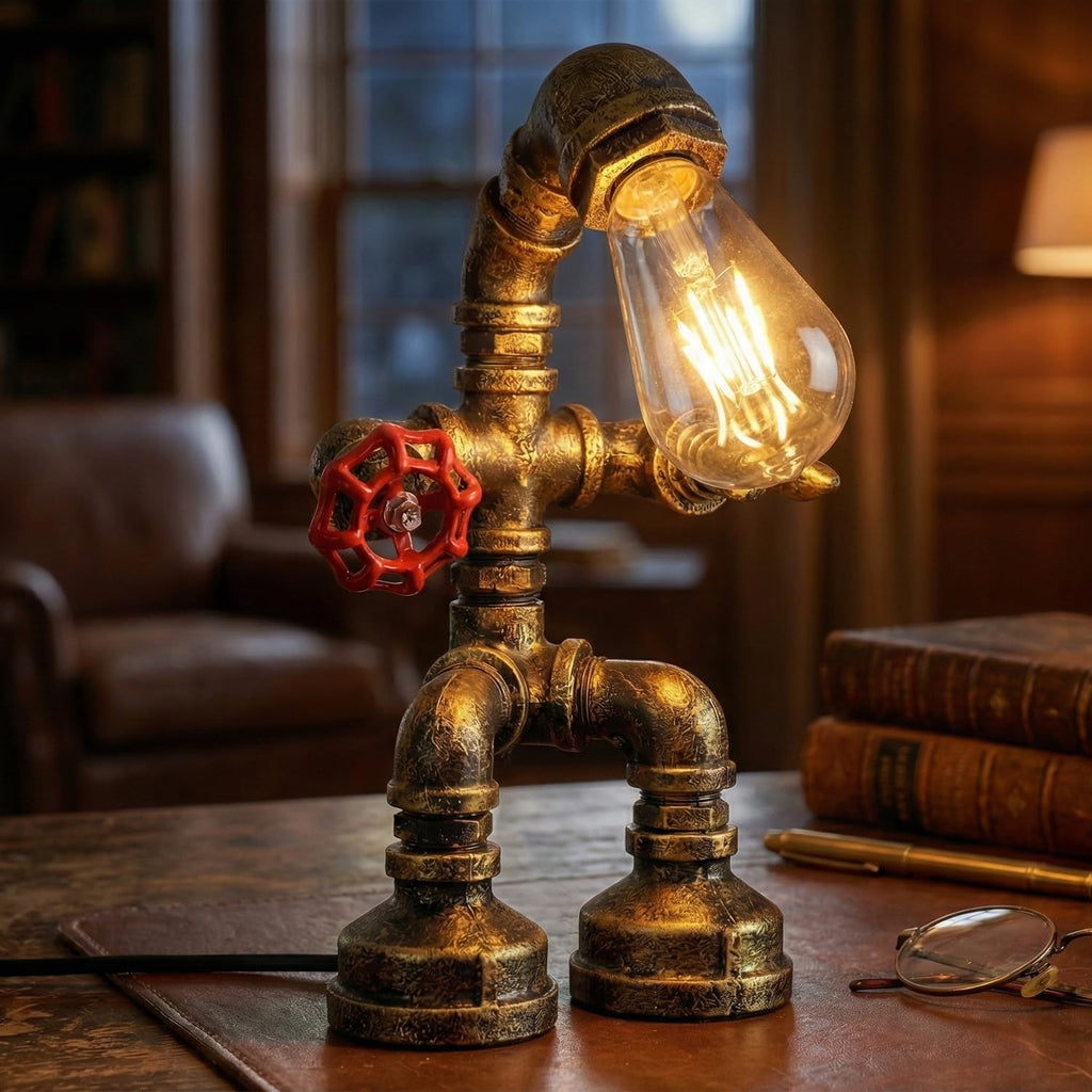 Steampunk Industrial Pipe Table Lamp E27 Metal Vintage Desk Light ~6556-2