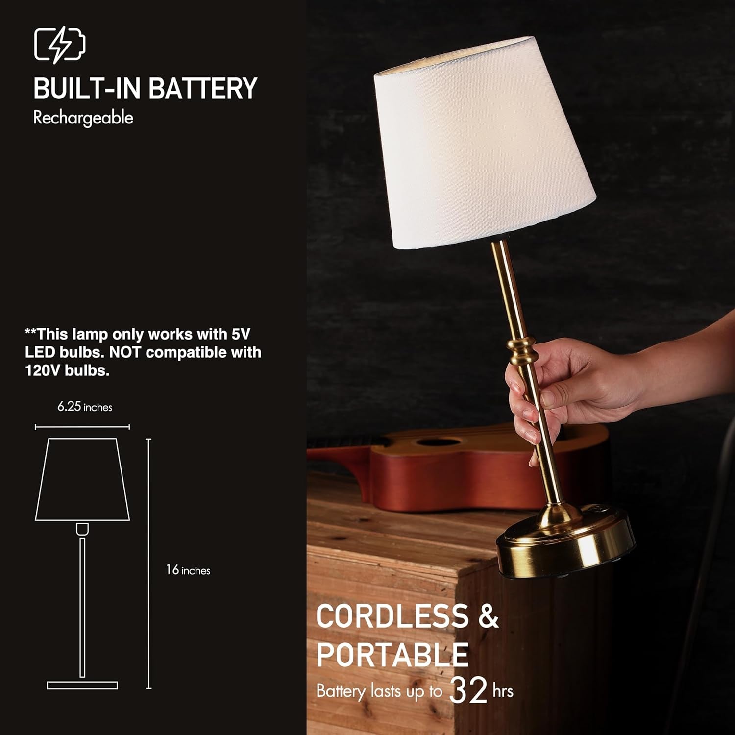 Cordless LED Tabletop Lamp With Progressive Dimmer-2