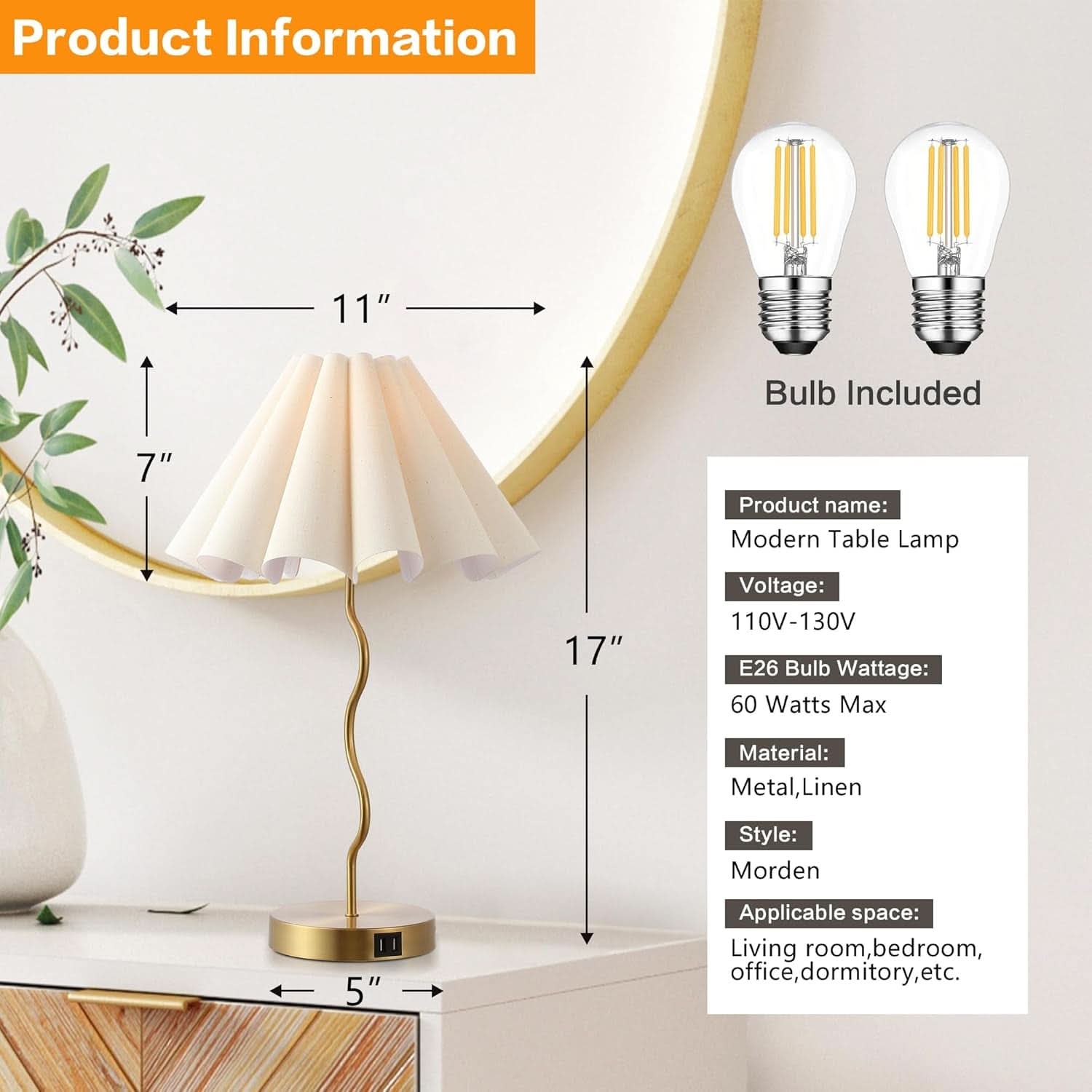 Pleated Linen Table Lamp Modern Bedside Illumination-1