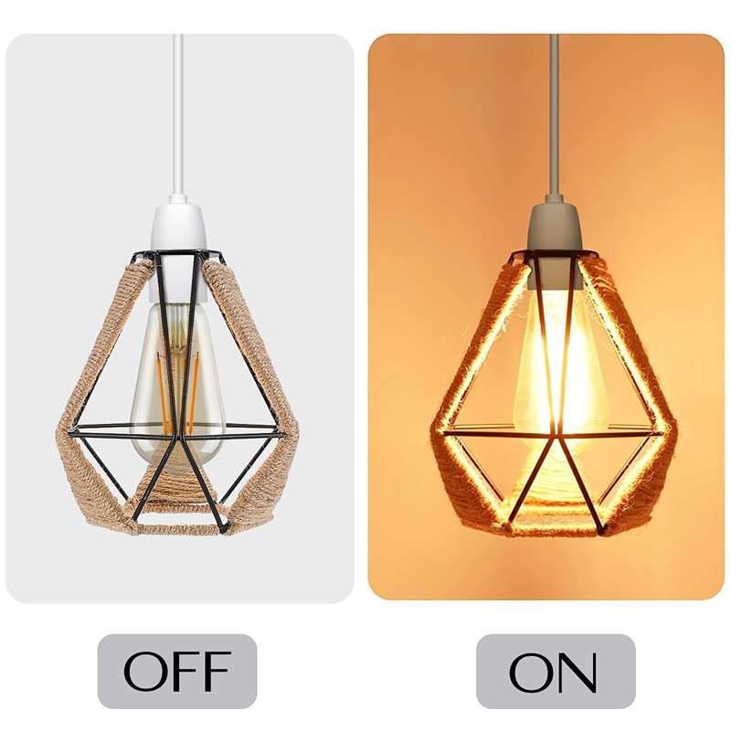 Diamond Shape Geometric Metal Cage Lampshade with Hemp Rope Detail ~4584-4