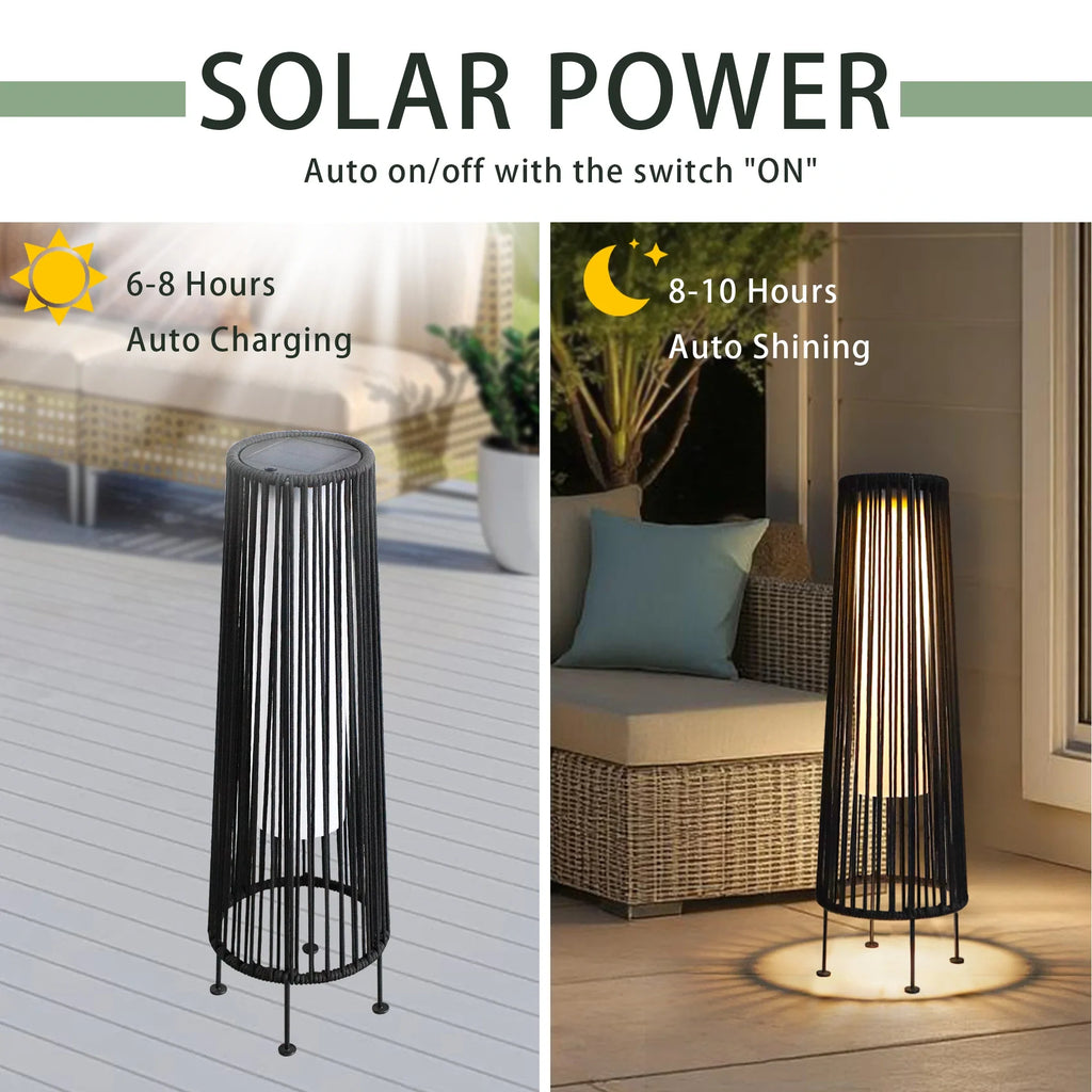 2 Piece Solar Powered Lantern Wicker Solar Patio Lamp Black-3