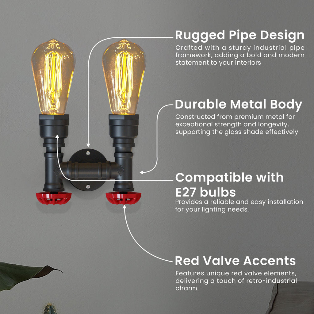 Twin Industrial Steampunk Water Pipe Wall Light E27~5686-3