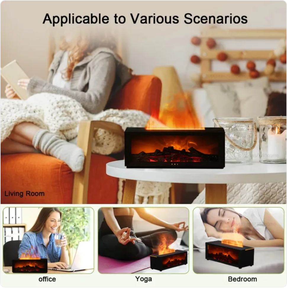 3D Flame Essential Oil Diffuser & Humidifier with Colorful Fog