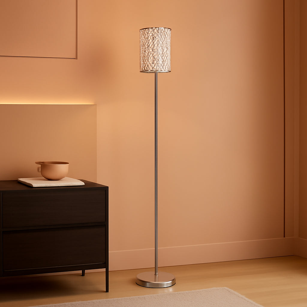Crystal Floor Lamp Featuring Silver Beadwork Illumination-0