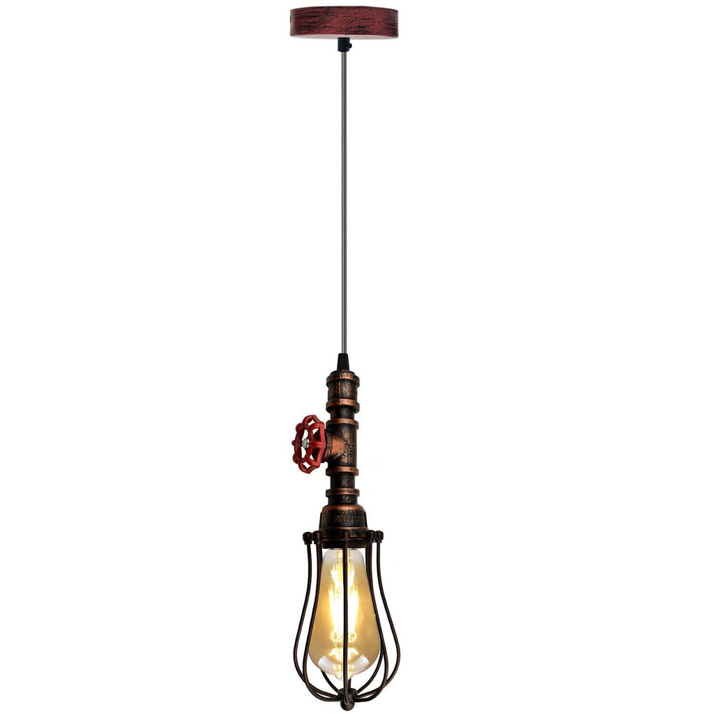Rustic Red Pendant Light Steampunk Pipe Light Balloon Cage Lamp Hanging Indoor Light Fitting For Kitchen, Living room~1194-5