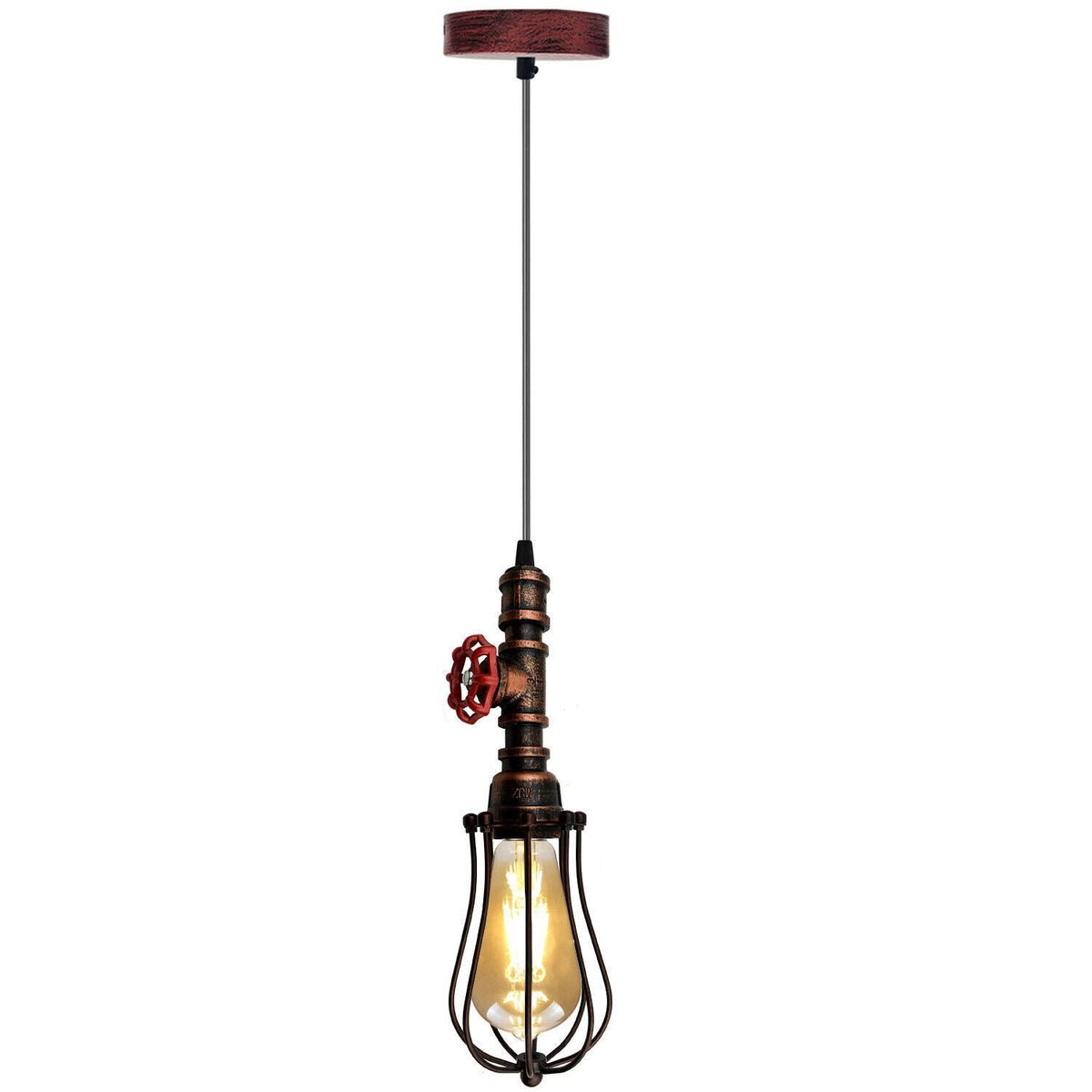 Rustic Red Pendant Light Steampunk Pipe Light Balloon Cage Lamp Hanging Indoor Light Fitting For Kitchen, Living room~1194-5