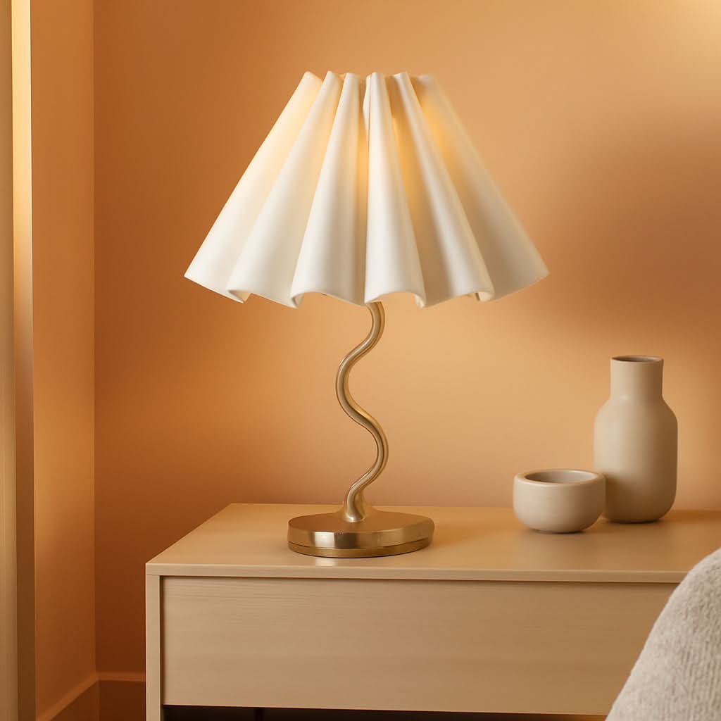 Pleated Linen Table Lamp Modern Bedside Illumination-0