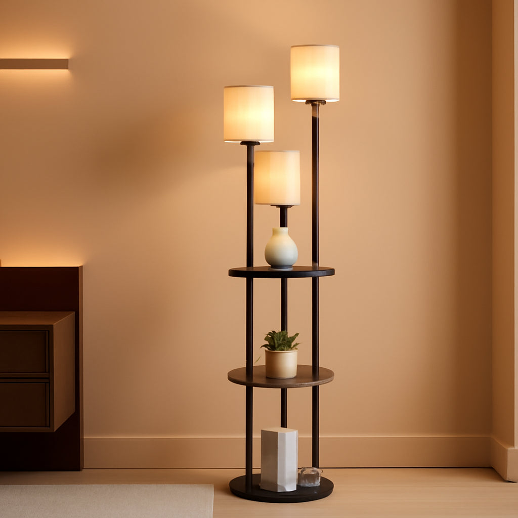 70.9Inch Floor Lamp With Rustic Shelving Unit Storage-0
