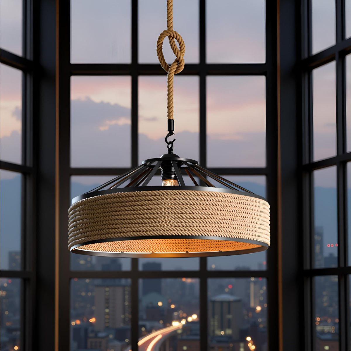 Retro Hemp Rope Pendant Light Adjustable Cable~6713-3