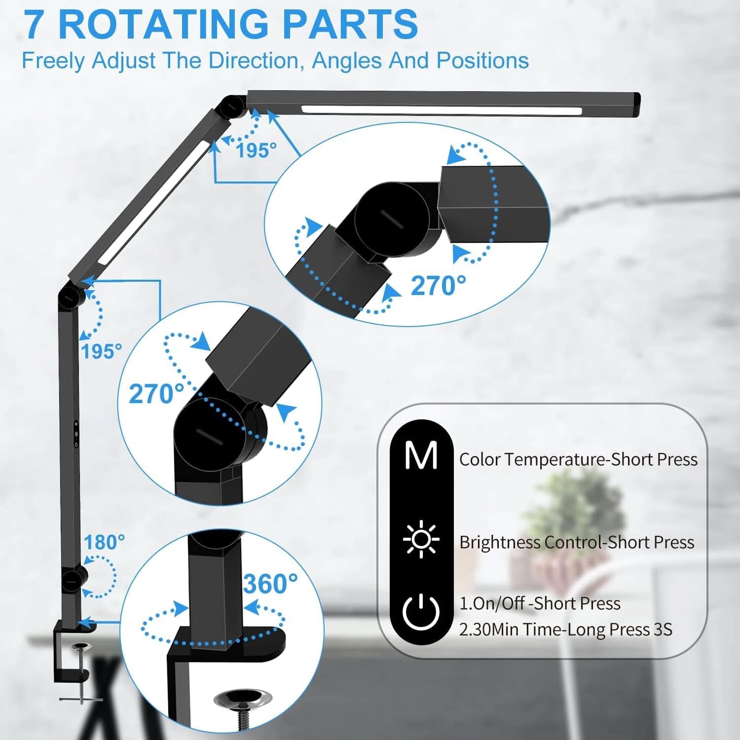 LED Desk Lamp With Clamp And Swing Arm 4 CCT Modes-2
