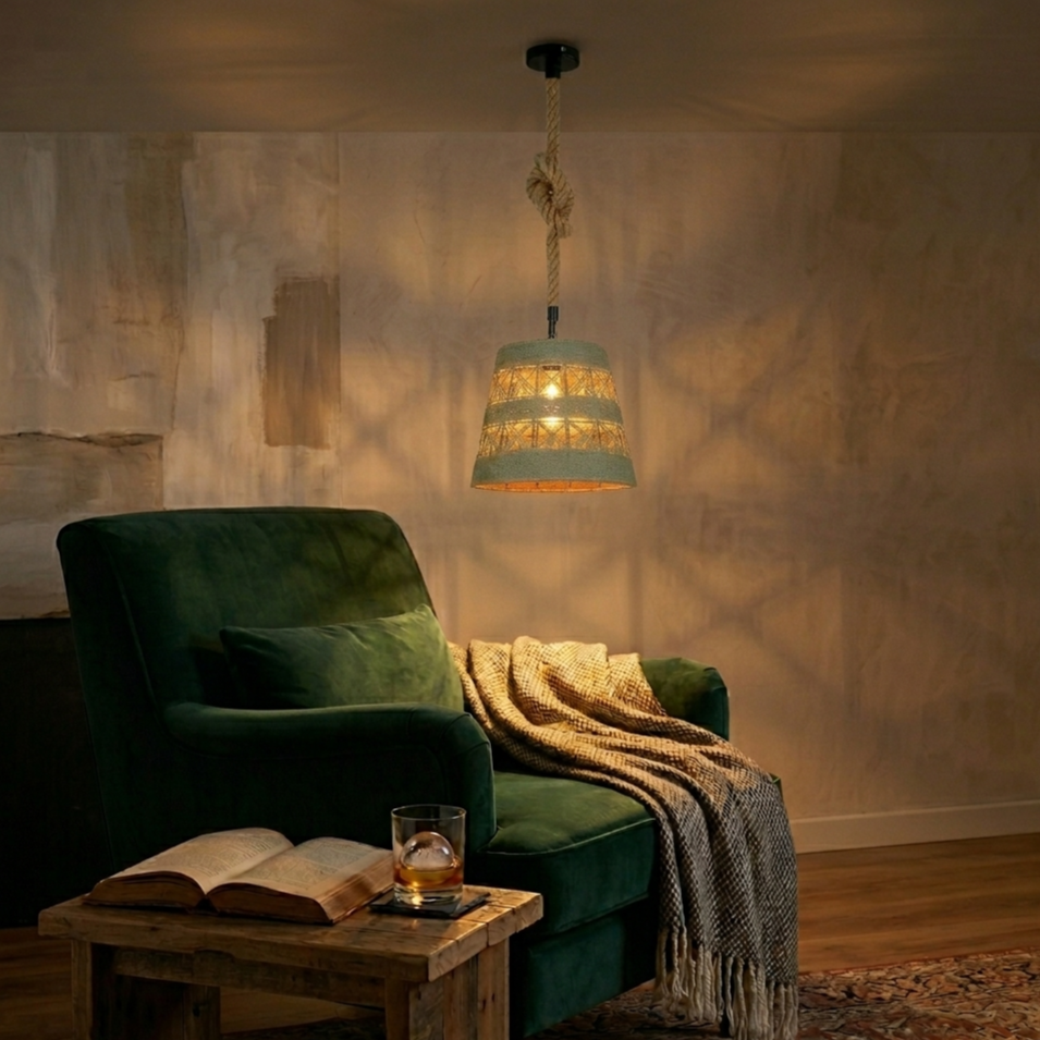 Vintage Conical Hemp Rope Pendant Light – Rustic Woven E27 Indoor Ceiling Lamp~2712-1