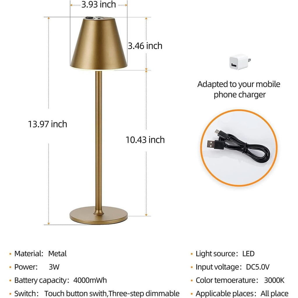 Timjorman LED Cordless Table Lamp Rechargeable Battery-3