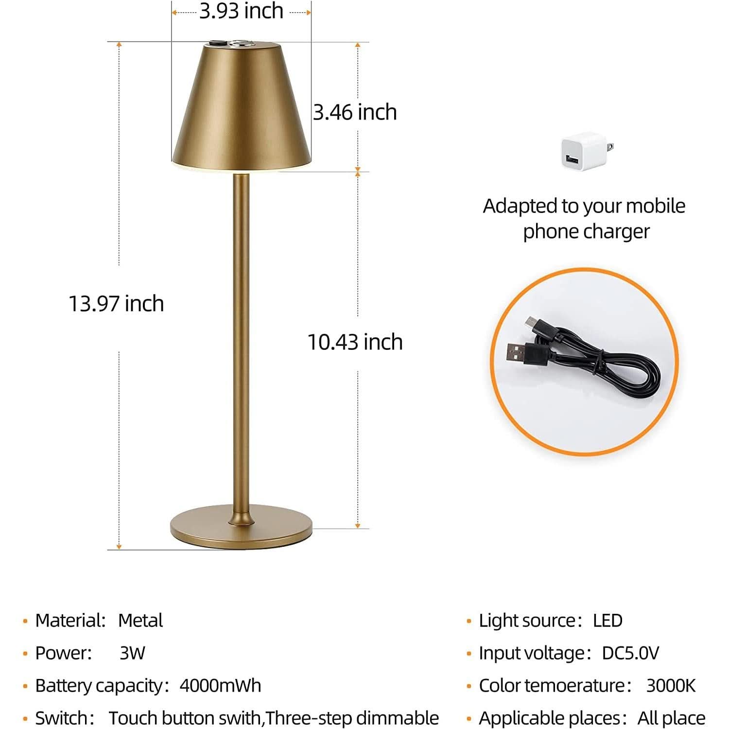 Timjorman LED Cordless Table Lamp Rechargeable Battery-3