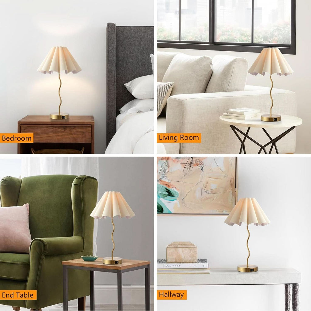 Pleated Linen Table Lamp Modern Bedside Illumination-4