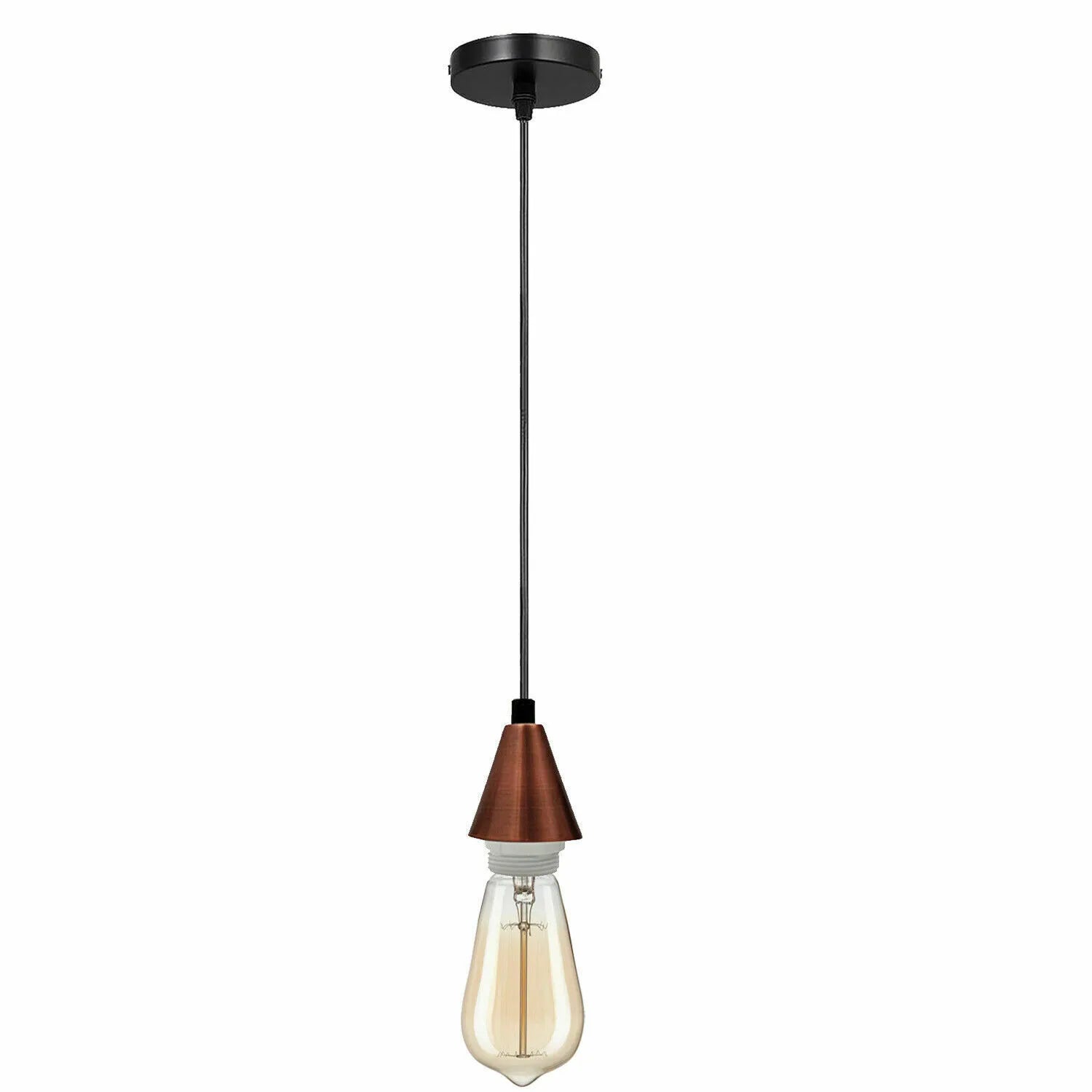 Vintage Cone Copper Pendant Holder Black Pendant Set with Copper Ceiling Rose~4280-1