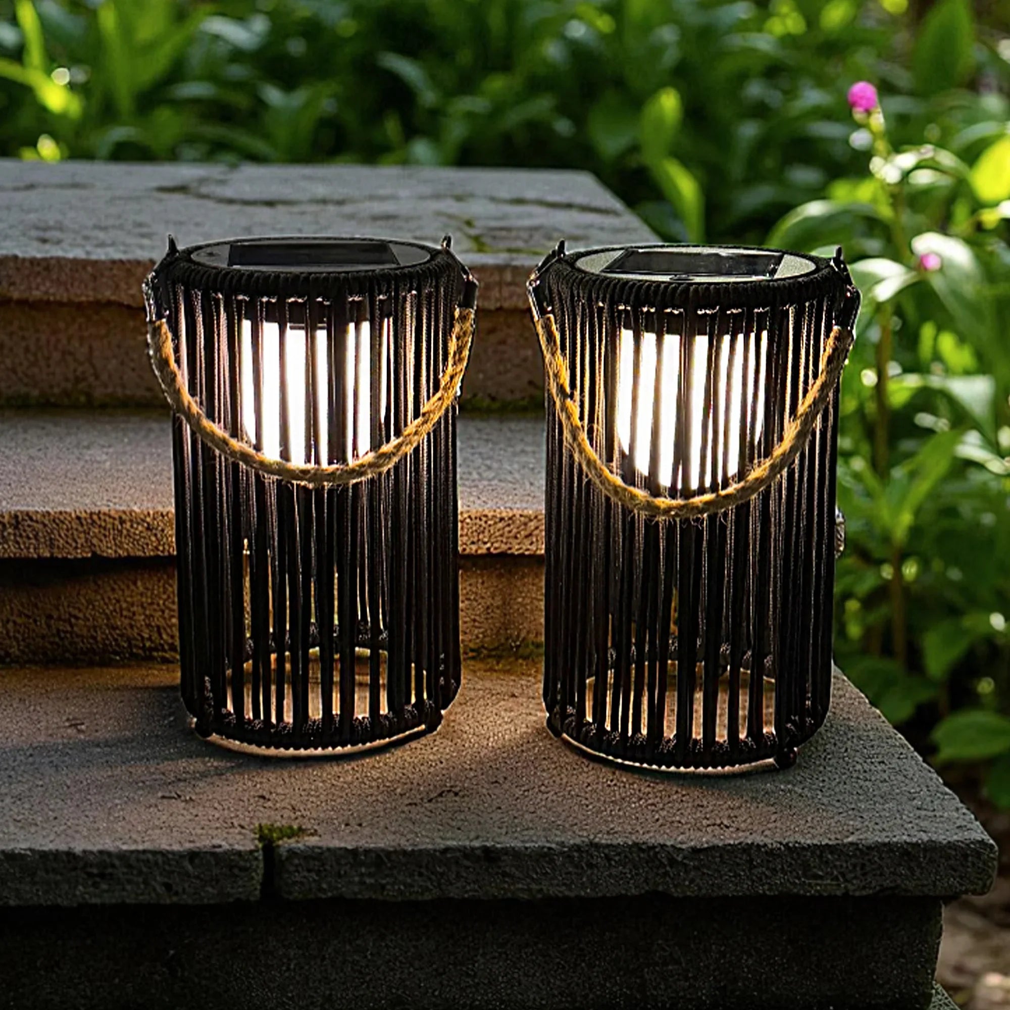 10.5'' High Solar Lantern Outdoor Table Lamp Black 2Pcs-0