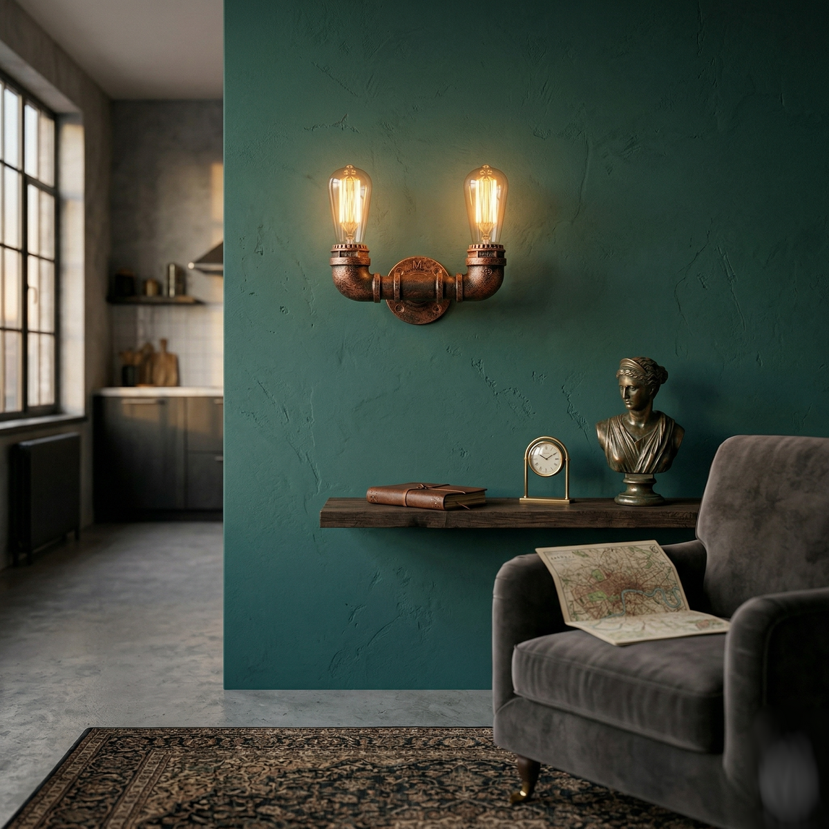 Industrial Steampunk Water Pipe Twin Wall Light Sconce E27~2133-0