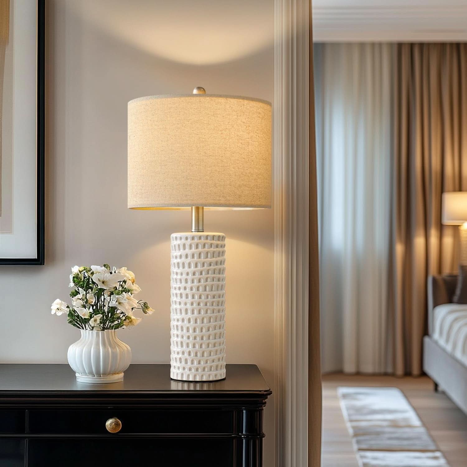 24 Inch Ceramic Table Lamp Set White-1