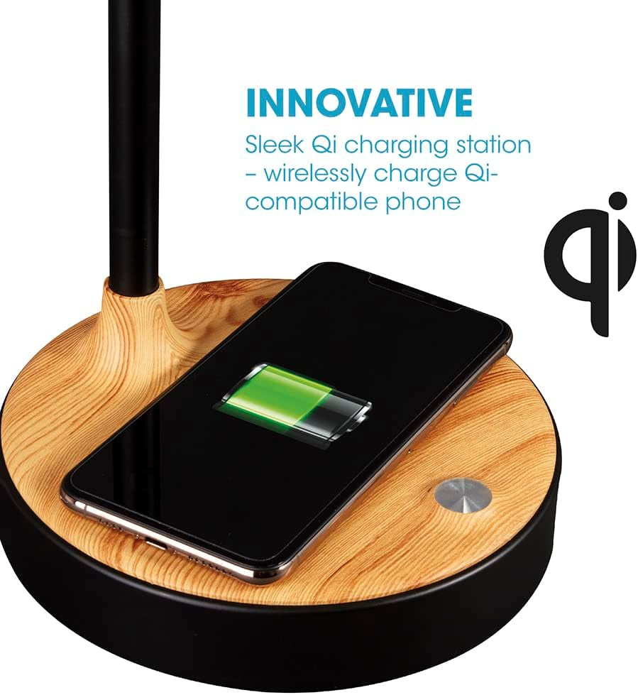 Wireless Charging Desk Lamp Black Woodgrain Adjustable-3