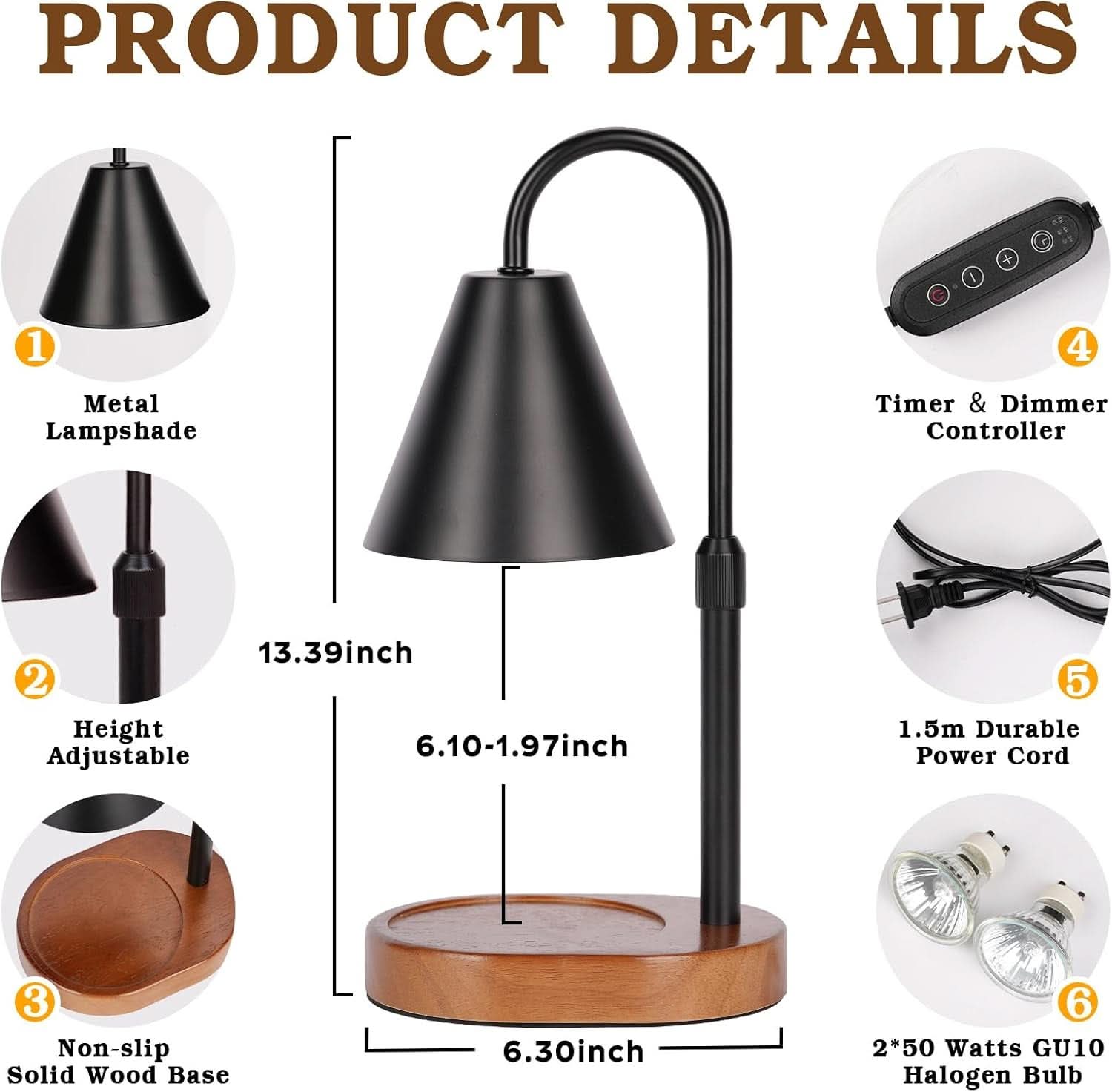 Black Candle Warmer Lamp Featuring Programmable Timer-3
