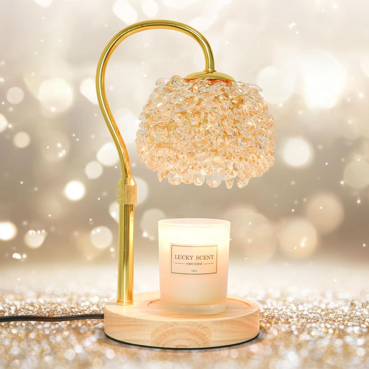 Candle Warmer Lamp Adjustable Height Crystal Lampshade-0