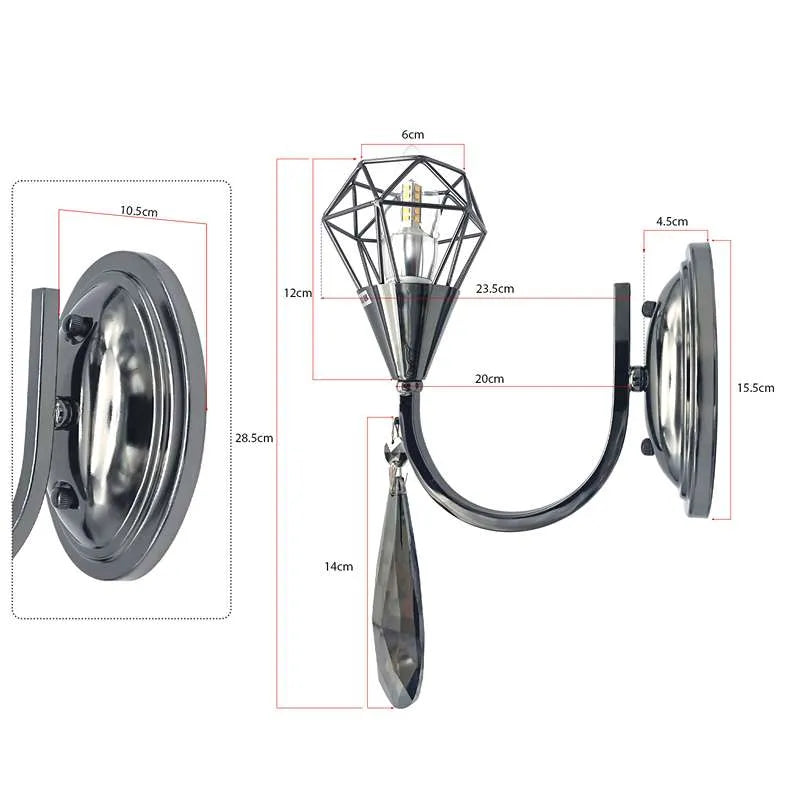 curved arm chrome wall lights K9 crystal droplet ~4938-2