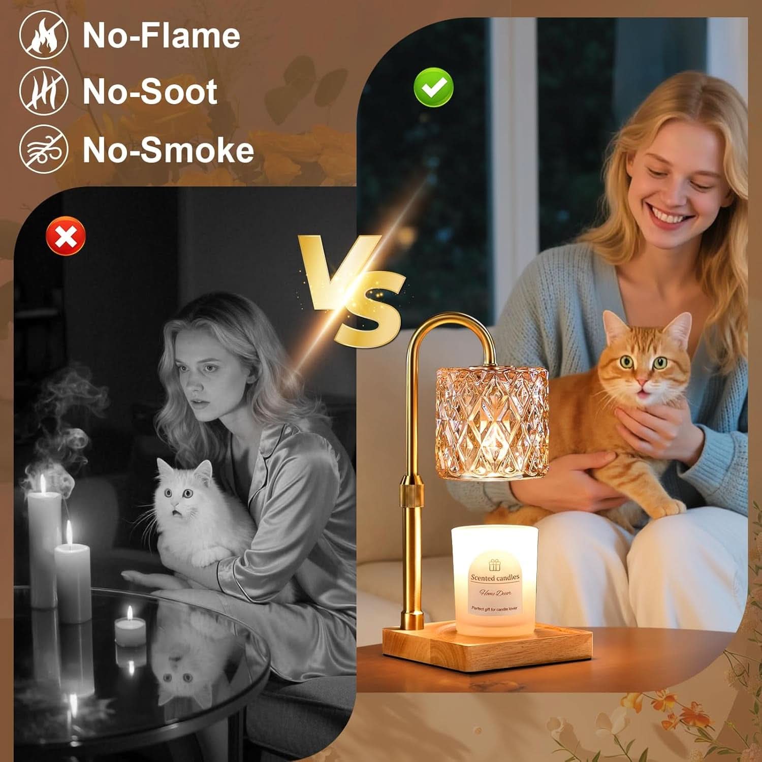 Candle Warmer Lamp With Programmable Timer Amber Glass-4