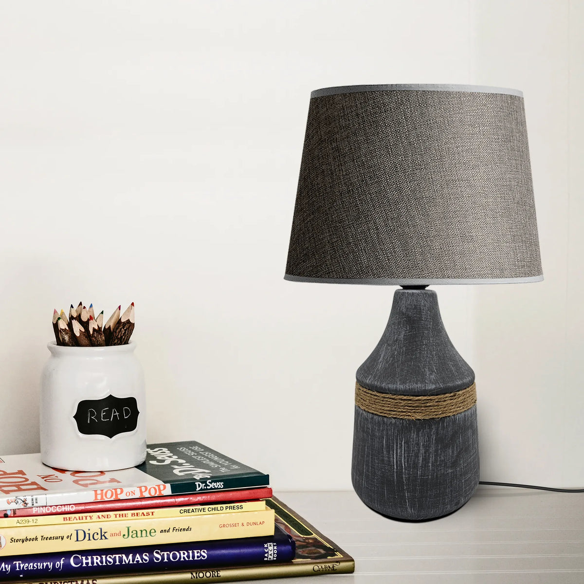 Modern Minimalist Table Lamp E27 – Fabric Shade Ceramic Base~5160-0
