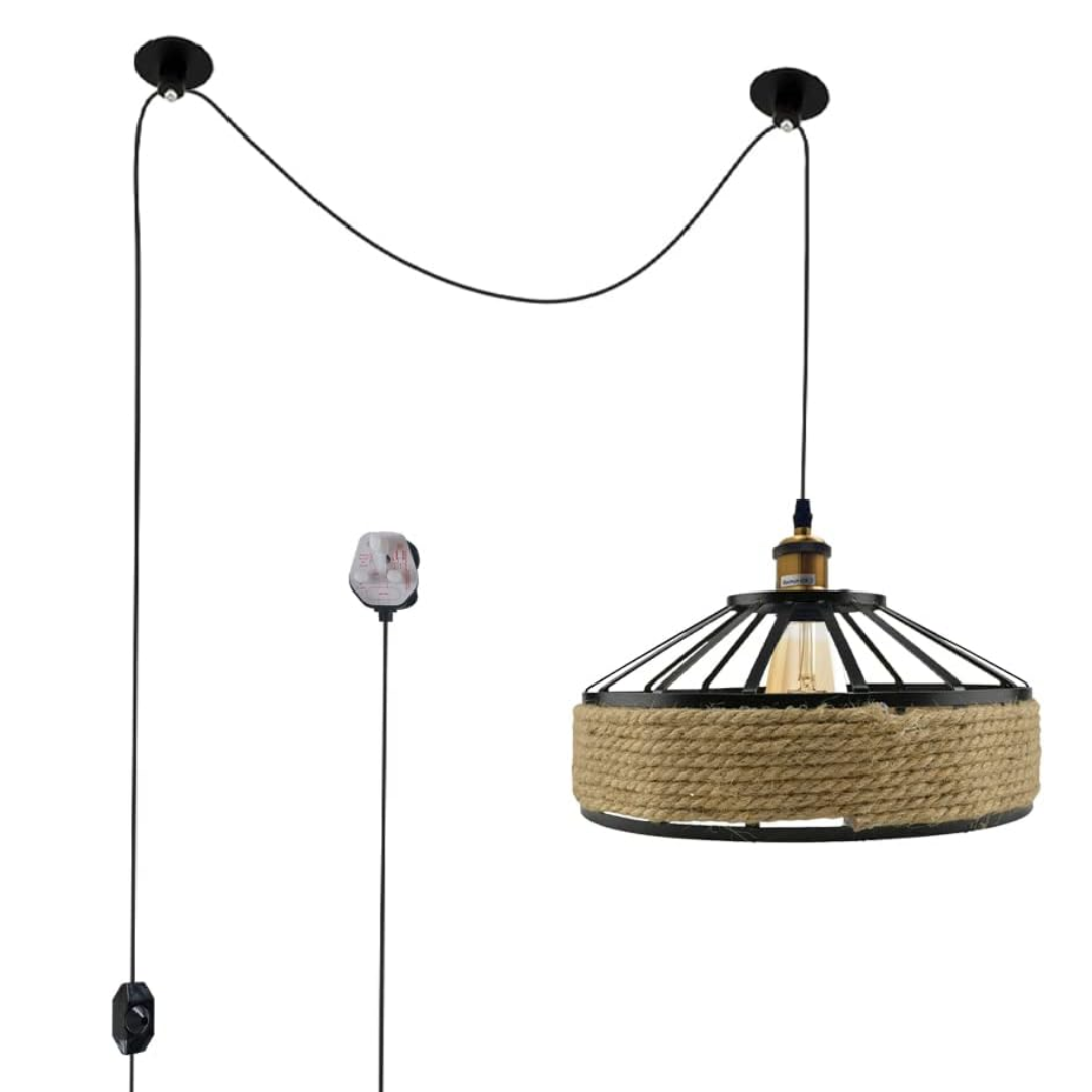 2m Plug in Pendant Light Hemp Rope with Dimmer ~6447-4