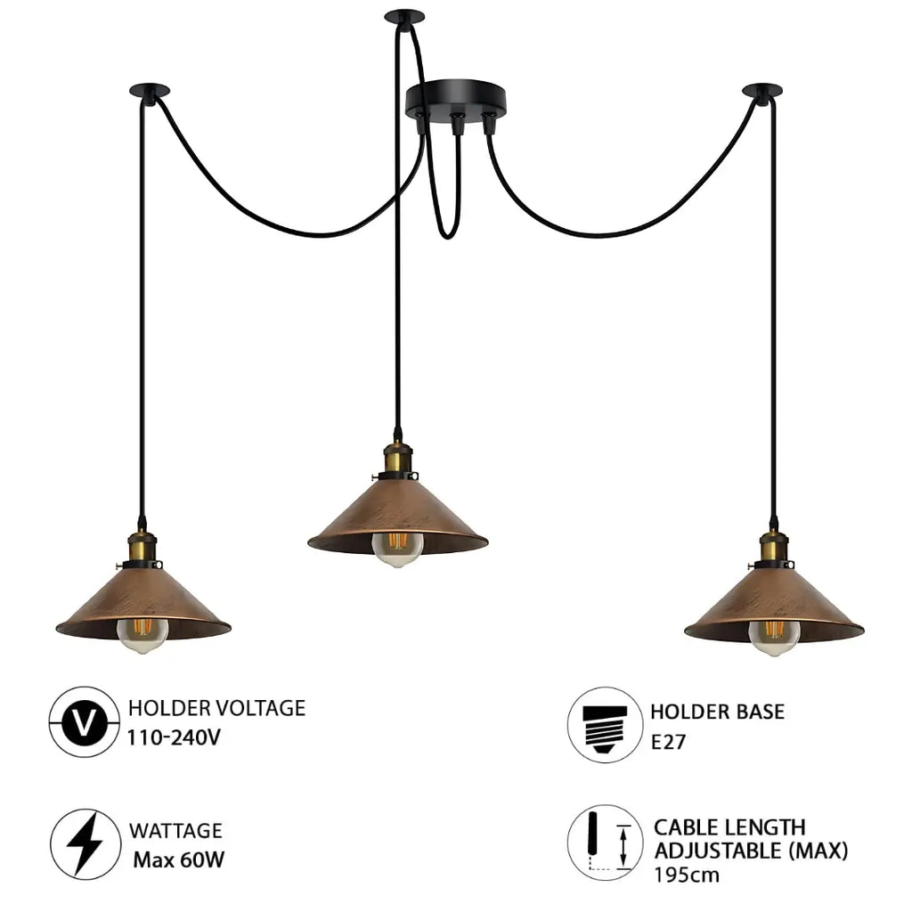 Spider Pendant Lamp 3 Way Hanging Brushed Copper Ceiling Lamp Lighting~4069-2