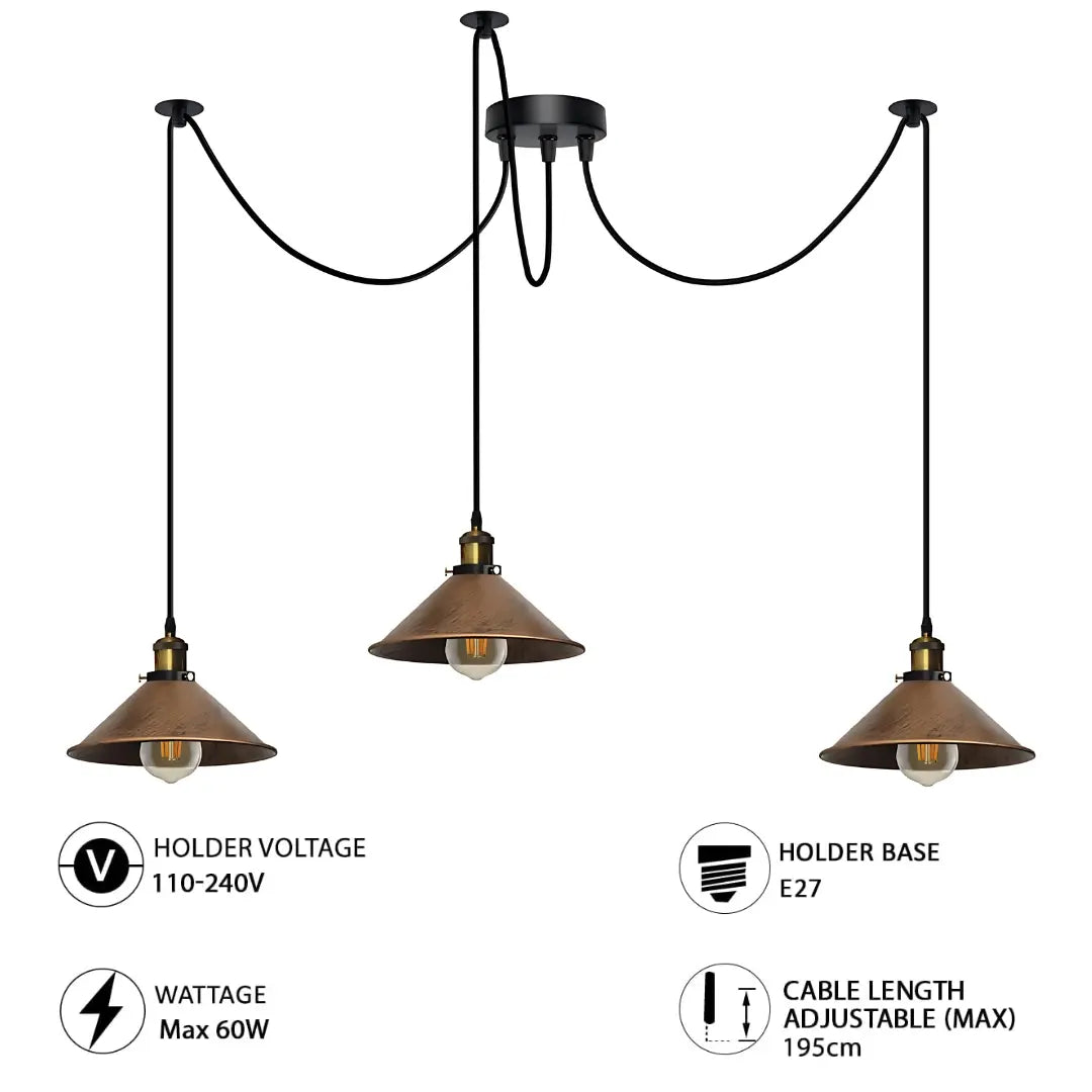 Spider Pendant Lamp 3 Way Hanging Brushed Copper Ceiling Lamp Lighting~4069-2