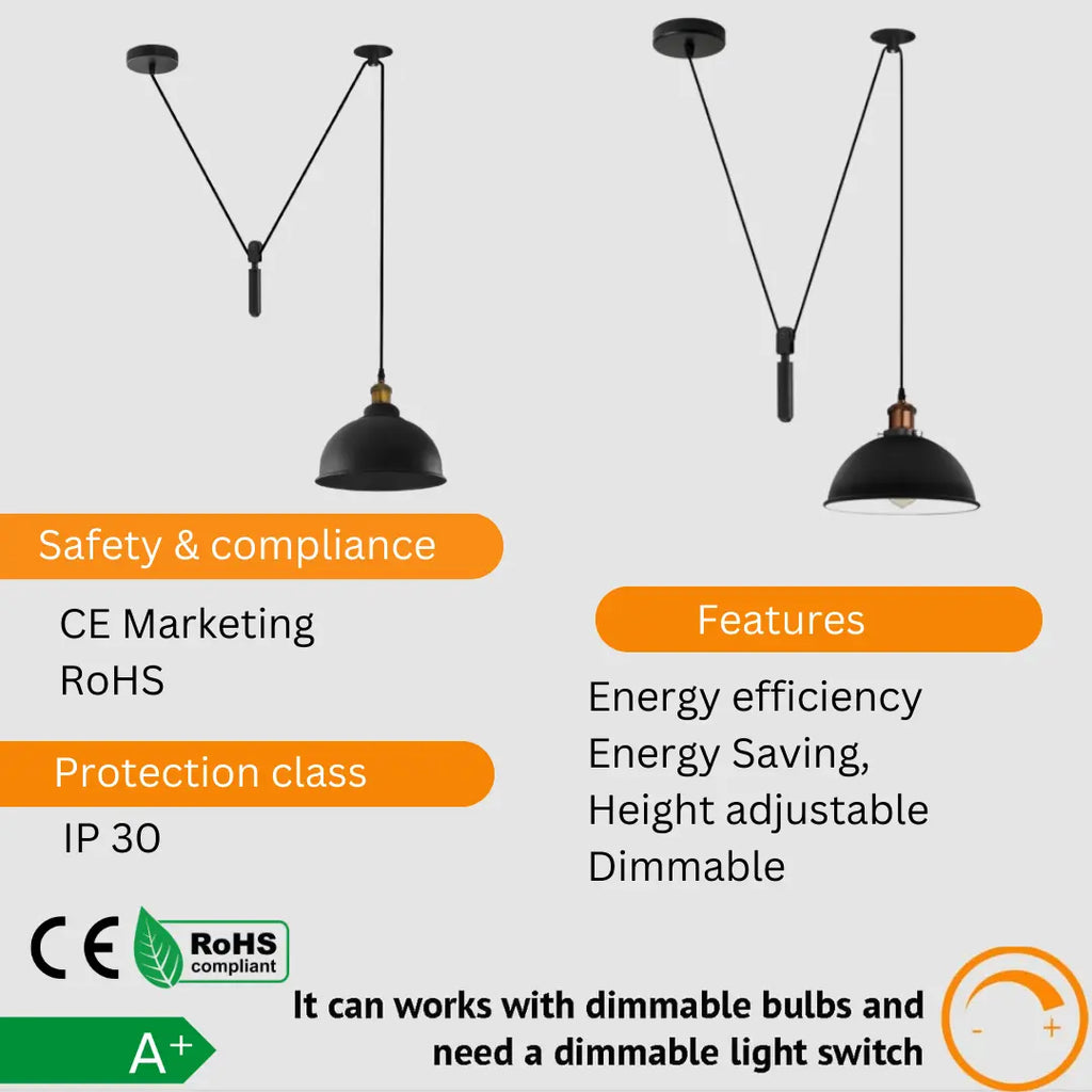 Retro Loft Adjustable Antique Metal Pendant Ceiling Light ~1133-3