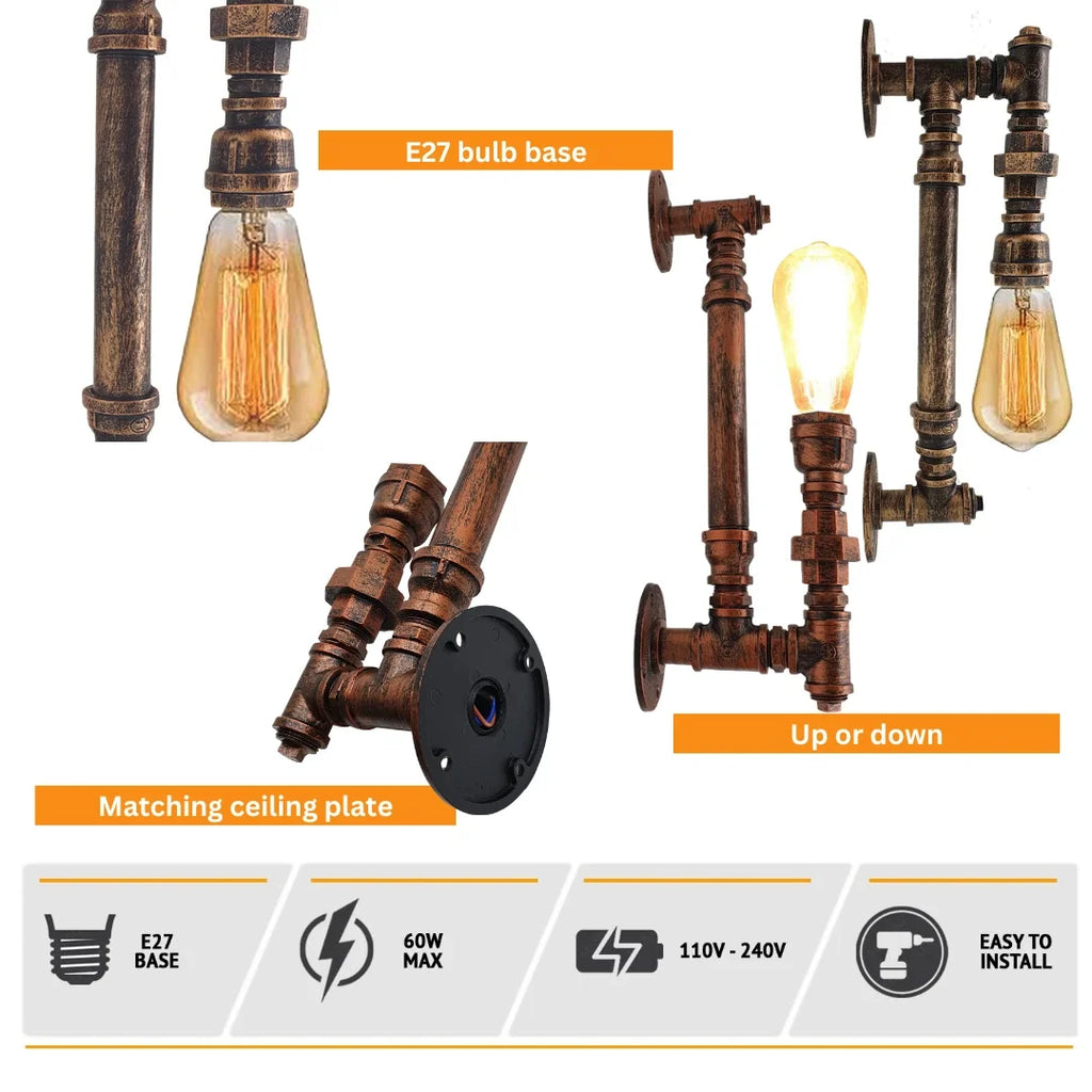 Steampunk Pipe Lights Wall Lamp Indoor Lighting ~2813