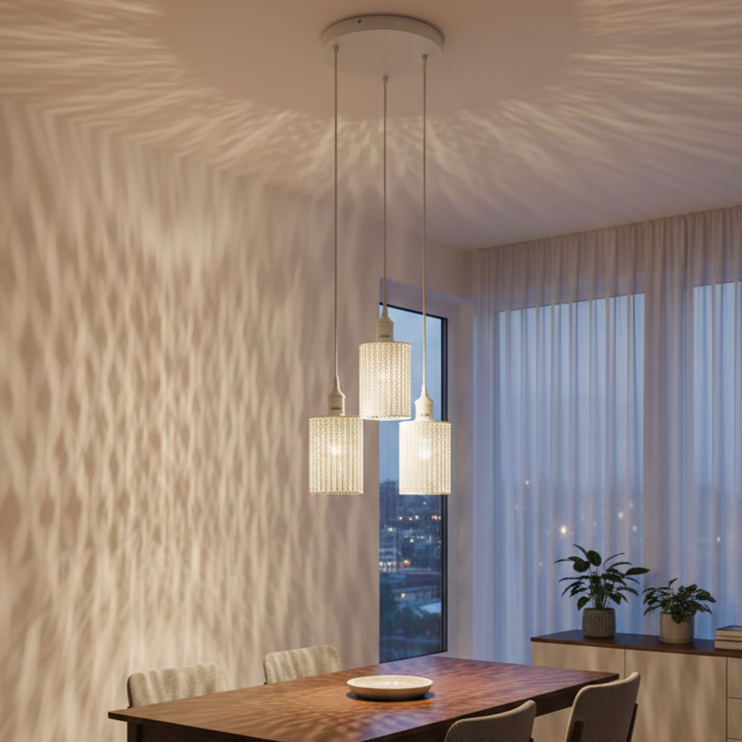 Industrial Vintage Retro 3 way Round White ceiling Pendant Cage~3984-0