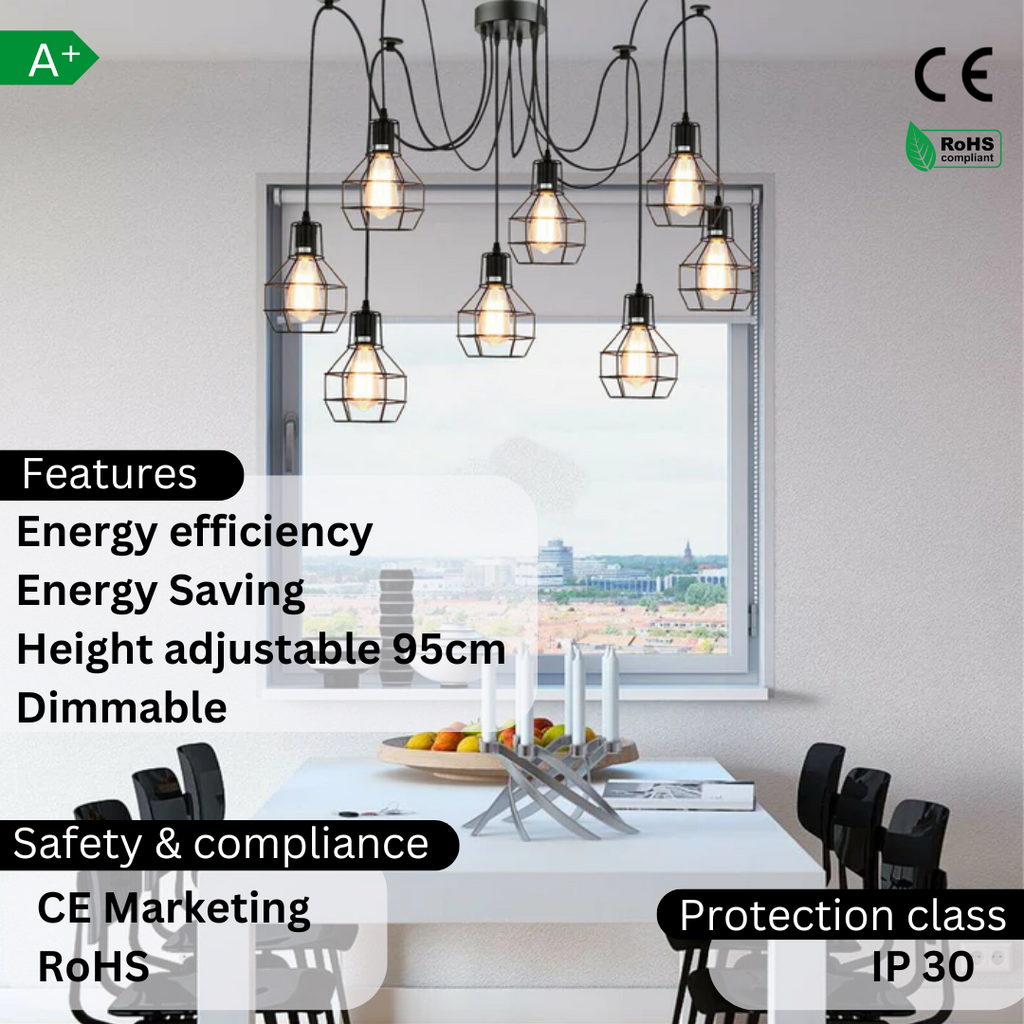 8 Way Spider Ceiling Pendant Light 2M  ~1180-3