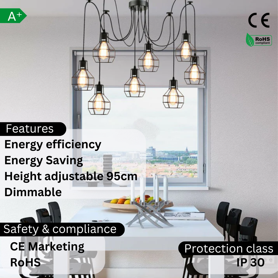 8 Way Spider Ceiling Pendant Light 2M  ~1180-3