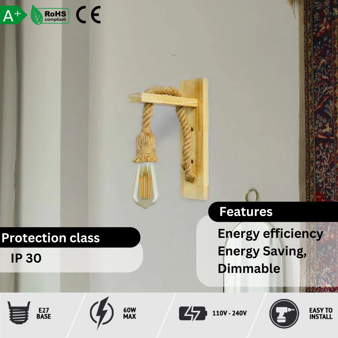 E27 Wooden Rope Wall Lamp Indoor Lighting ~4568-2