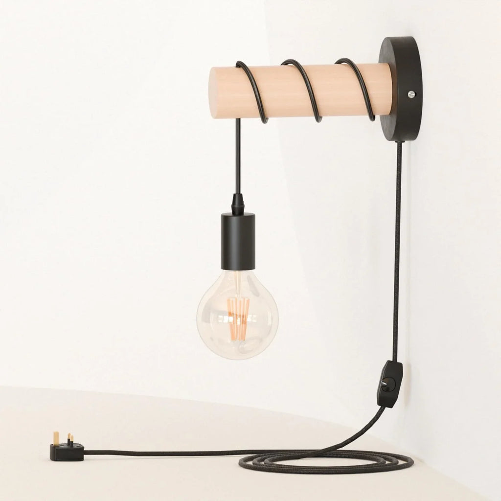 4m Modern Wall Light Industrial Plug in Wood Wall Lamp Fixture ~ 6031-5