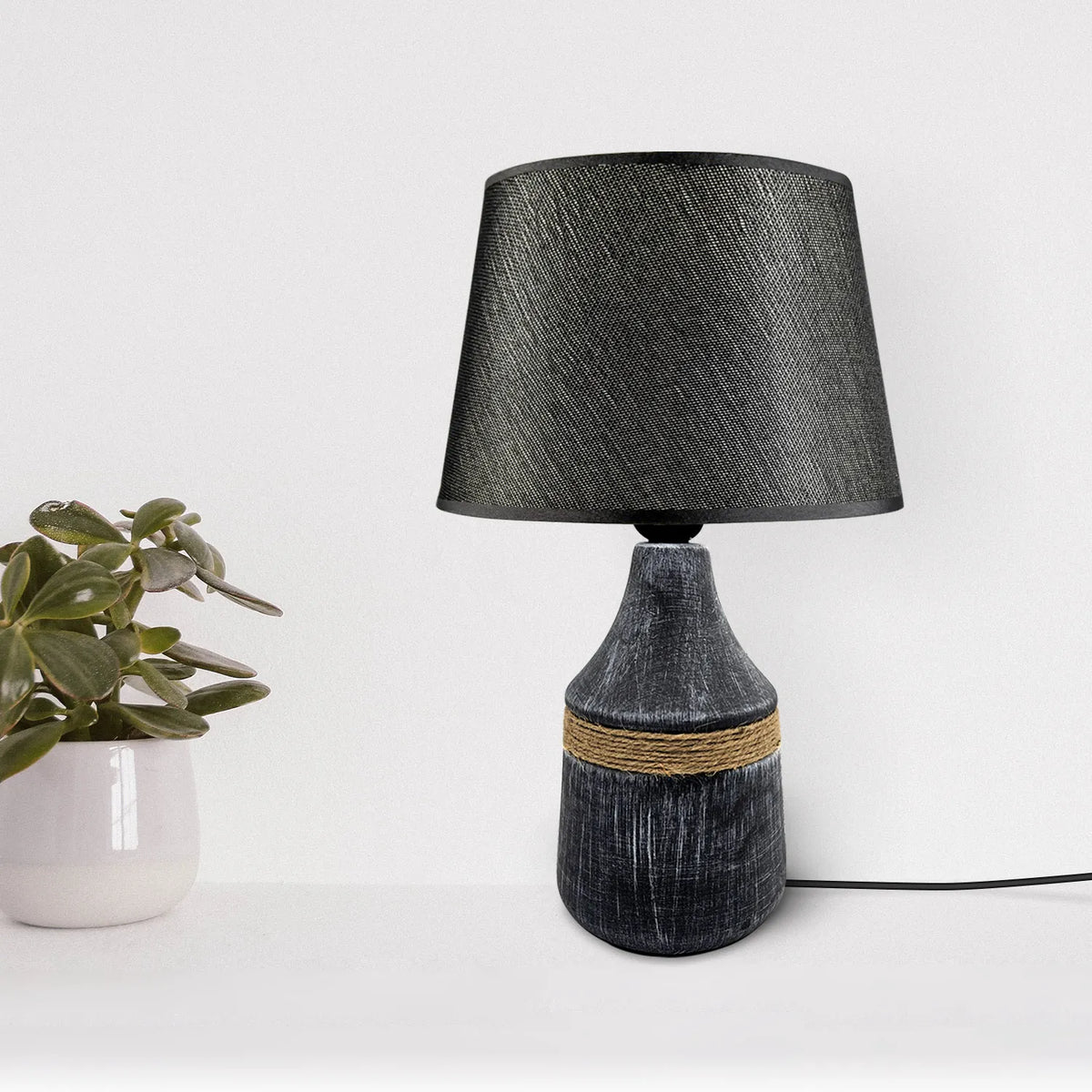 Modern Minimalist Table Lamp E27 – Fabric Shade Ceramic Base~5160-3