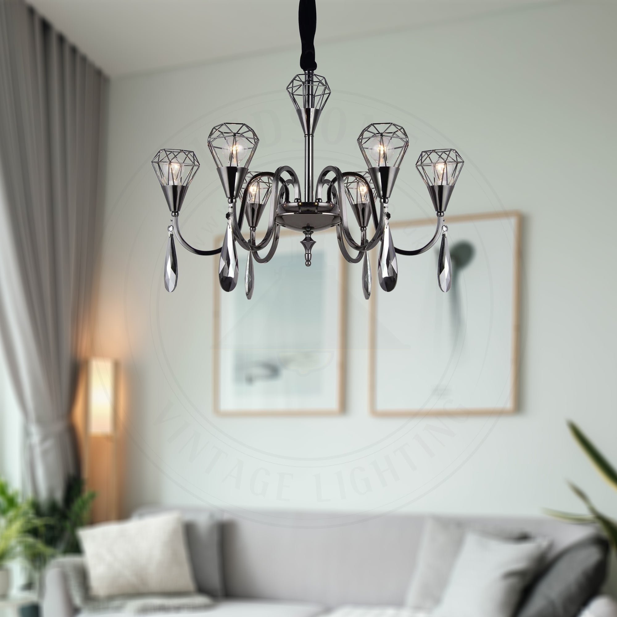 Raindrop 6-Lamp Antique Chandelier | Ceiling Pendant~4621-4