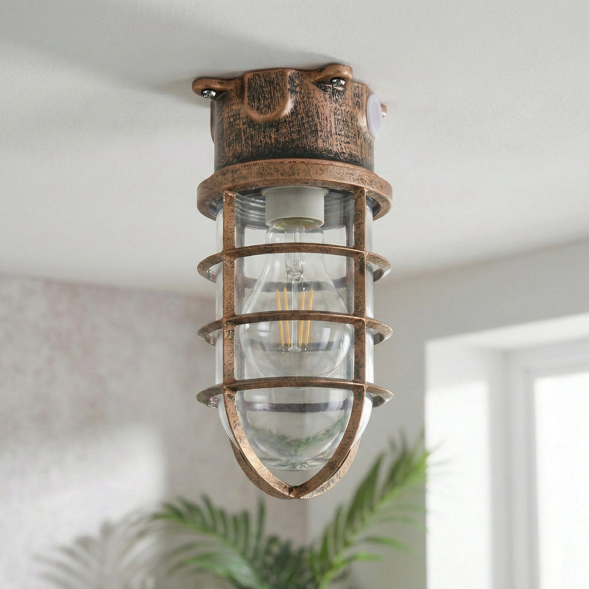 Nautical Bulkhead Flush Mount Ceiling Light Wire Cage E27 ~6546-10
