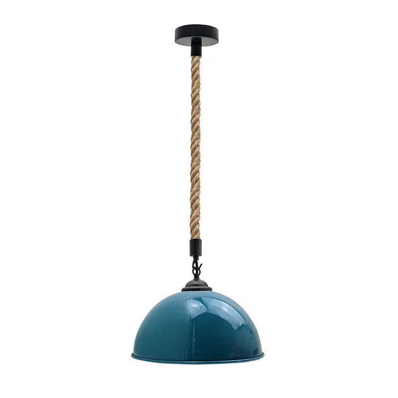 Vintage Metal Dome Hemp Pendant Light – Industrial E27 Ceiling Lamp~5043-10