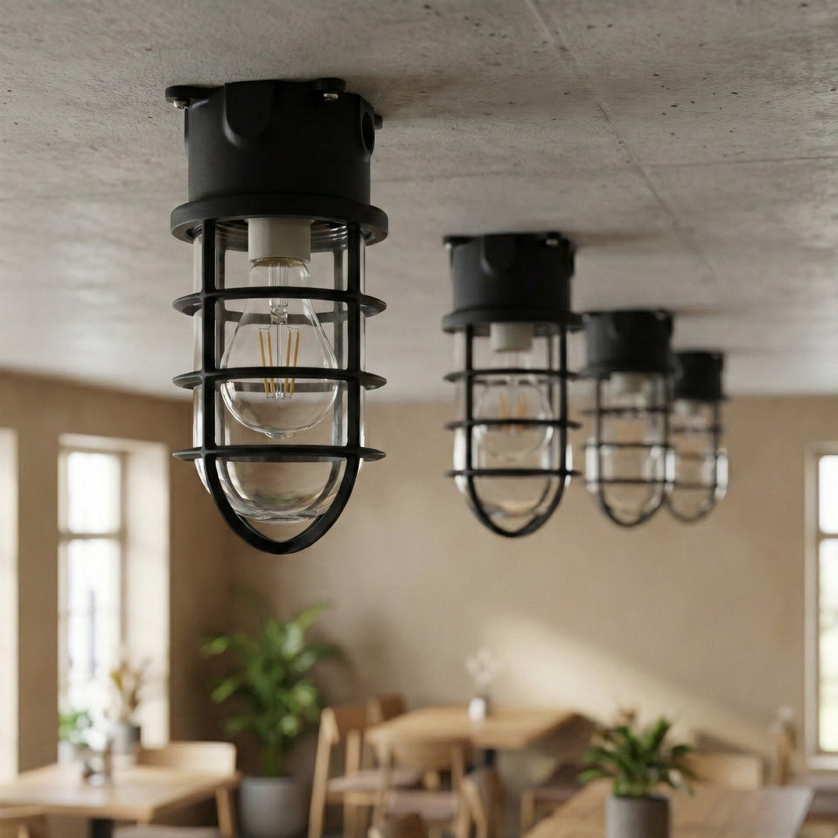 Nautical Bulkhead Flush Mount Ceiling Light Wire Cage E27 ~6546-1