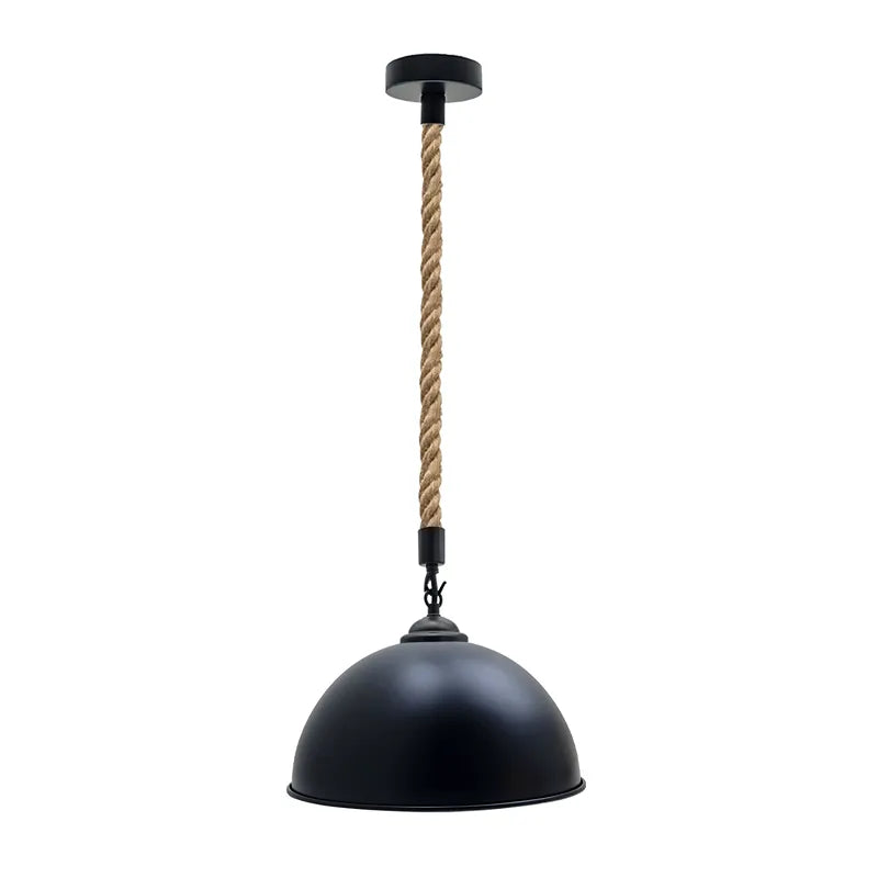 Vintage Metal Dome Hemp Pendant Light – Industrial E27 Ceiling Lamp~5043-6