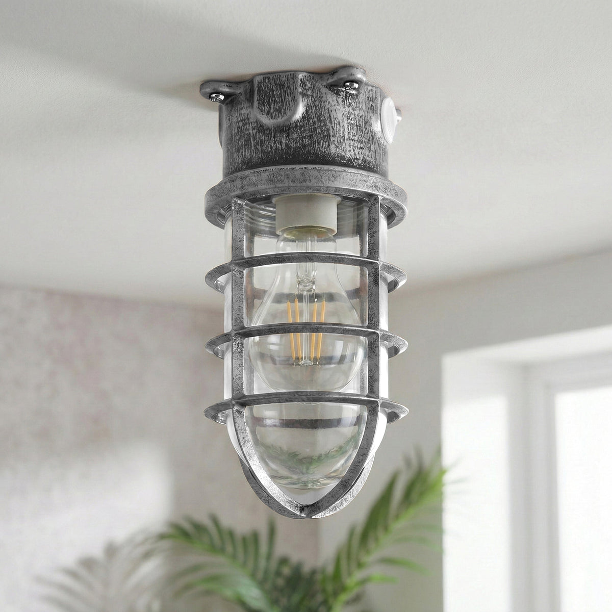 Nautical Bulkhead Flush Mount Ceiling Light Wire Cage E27 ~6546-4