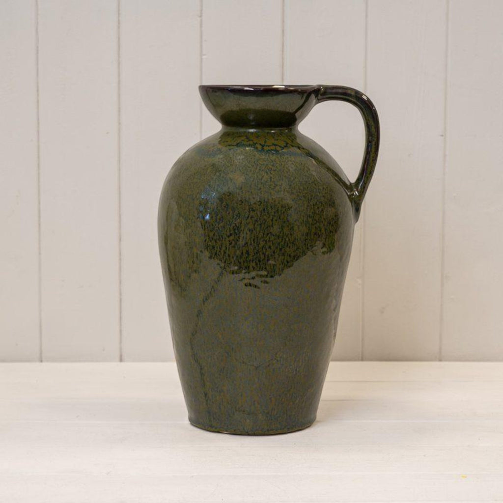Tall Green Ceramic Vase with Decorative Handle-1