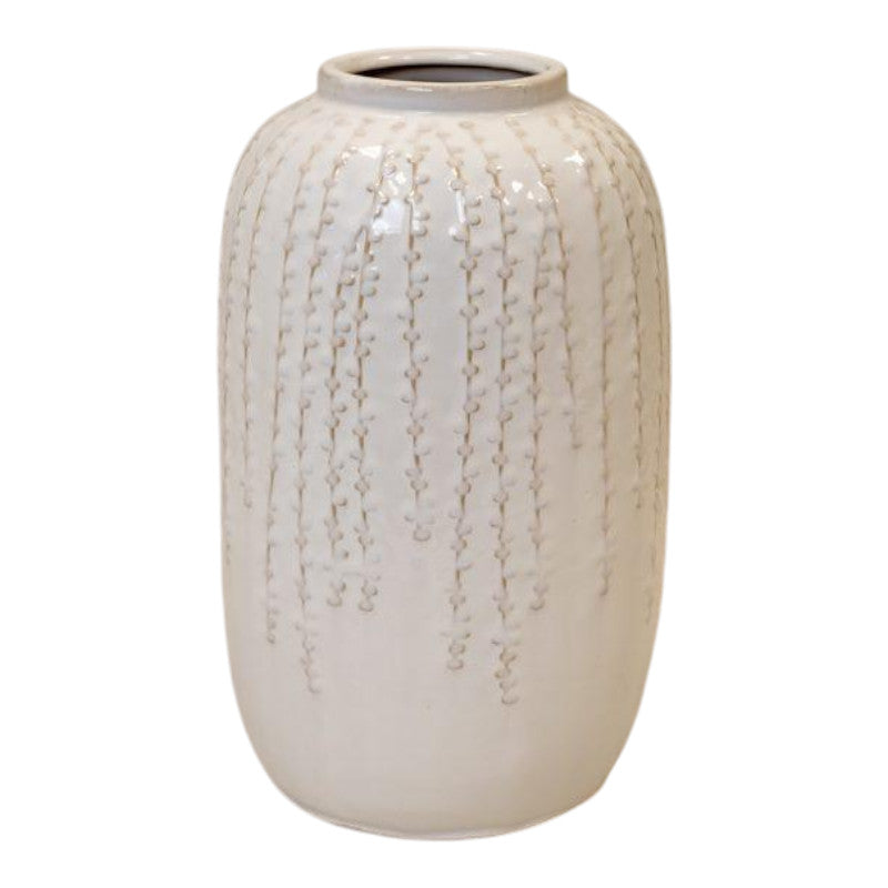 Large Cream Ceramic Ribbed Vase 29cm High-0