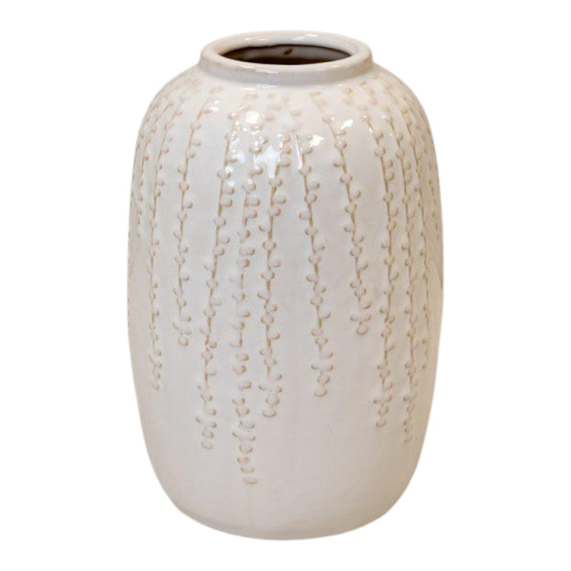 Medium Cream Ceramic Ribbed Vase 23.5cm High-0